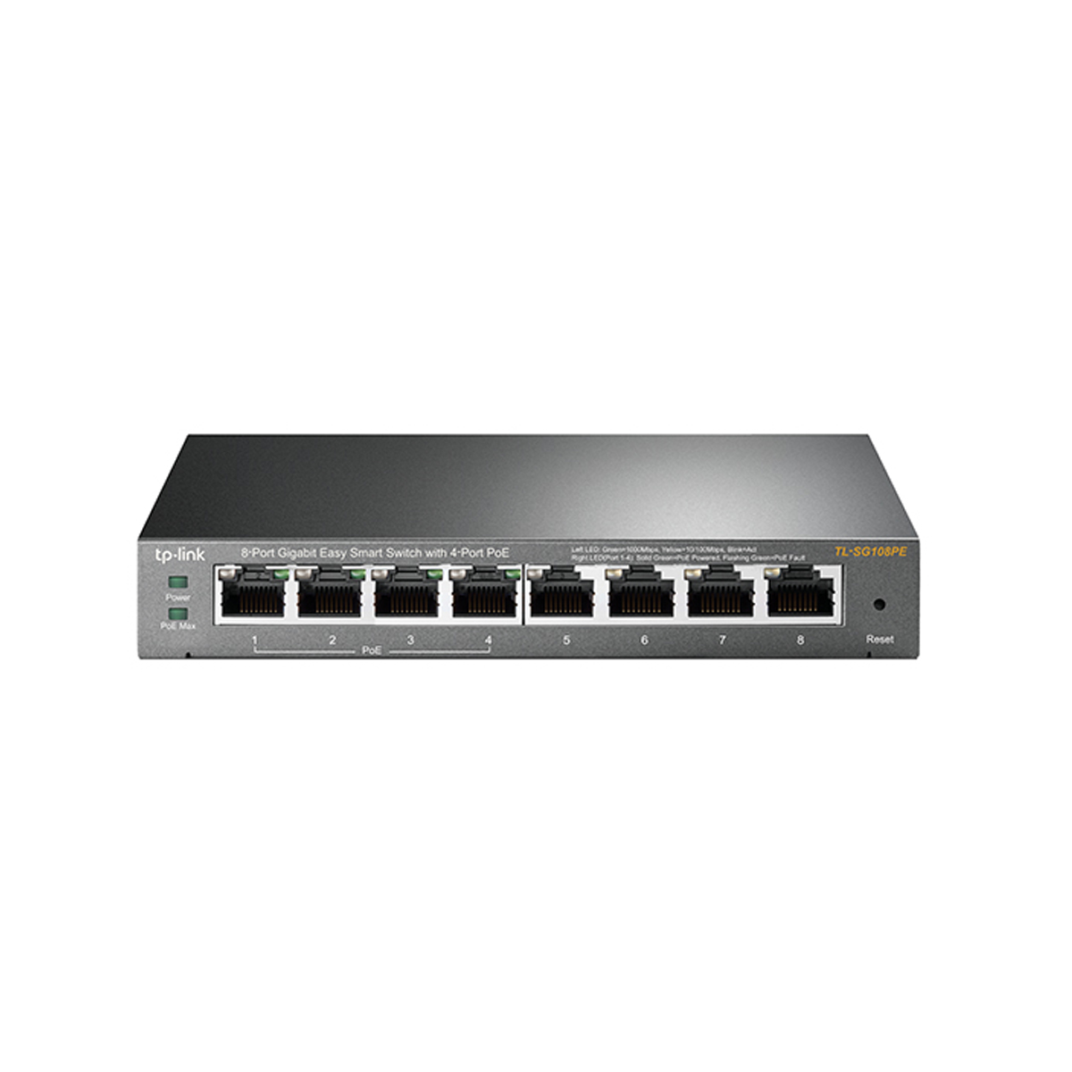 قیمت و خرید سوییچ شبکه 8 پورت با 4 پورت PoE تی پی لینک مدل TL-SG108PE | نت ران